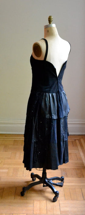 90s Black Leather Dress Ruffles Sleeveless Black Leather Suede Tank Dress Small// 90s Leather Lace Dress Small by Judith Ann Creations