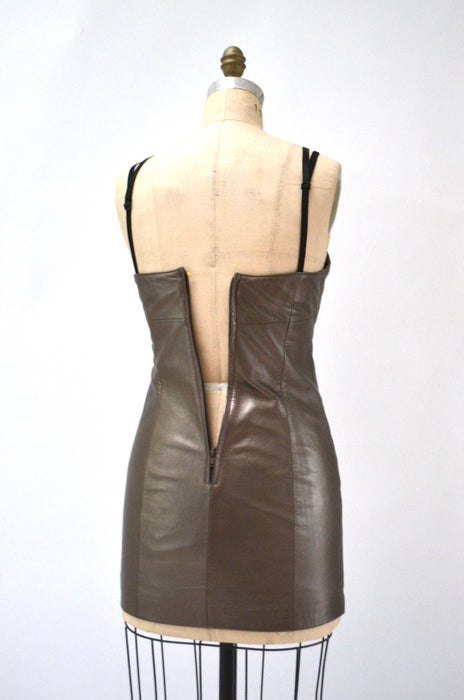 Stunning 90s 00s Y2K Metallic Bronze Leather Tank Dress Size XS Small// 90s Brown Tan Body Con Dress Leather Tank Dress Michael Hoban small