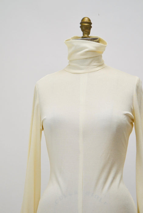Vintage 70s off White Cream Turtle neck Bodysuit Brief Body Suit Leotard Turtle Neck long sleeve Medium//  Vintage Cream Turtleneck bodysuit