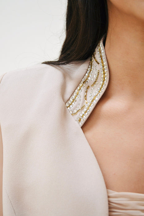 90s Vintage Wedding Party Tan Nude Evening Gown Jacket Rhinestone Beaded Dress Small Medium// Rose Taft Mother Of the Bride Wedding Dress