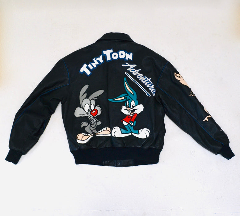 80s 90s Vintage Tiny Toons Adventures Leather Jacket Looney Tunes Cartoon Large Montana Toons Leather Jacket Warner Bros Taz Bugs Bunny