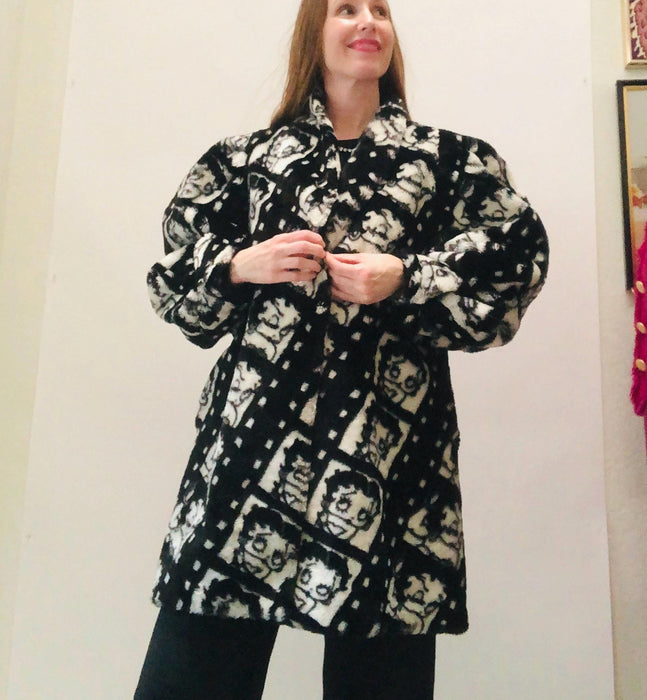 Vintage Faux Fur Jacket Coat Vintage Betty Boop Black White Fur Betty boop Film Fashion Coat Small Small Medium Apparence Paris Face Coat