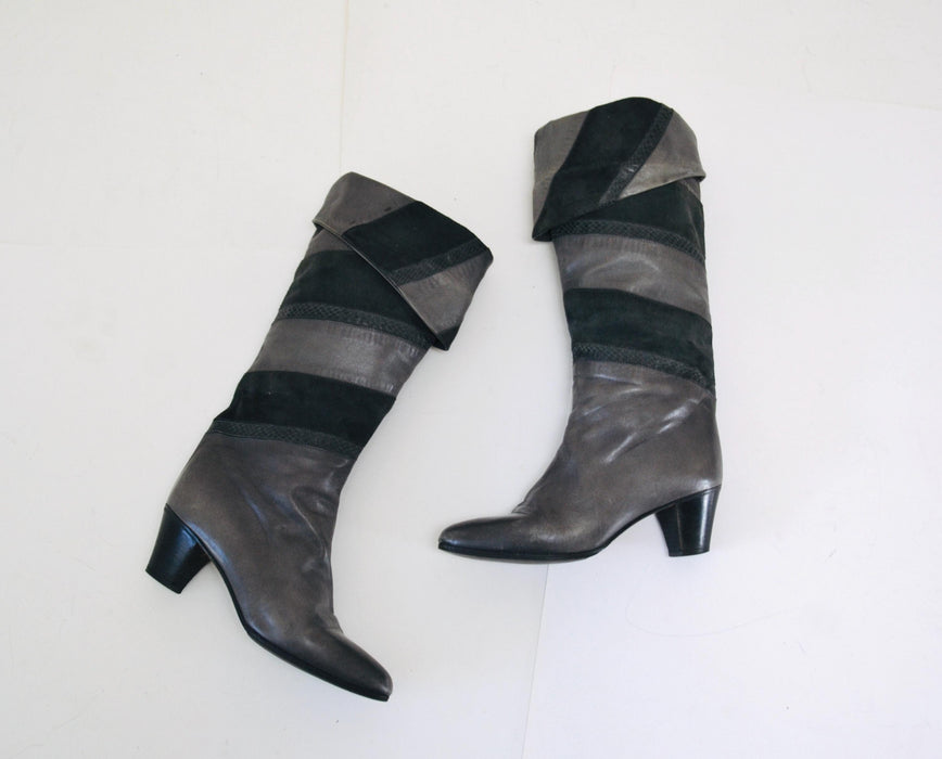 Vintage Grey Leather Boots Size 36 6 By Flli Zanin // Vintage 80s Knee High Leather Boots High Heels Size 36 6 Grey Gray Made in Italy