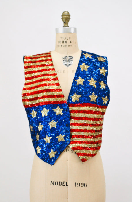 80s 90s Vintage Sequin Vest American Flag USA Large// Vintage Sequin Vest Stars USA America Olympics Uncle Sam Sequin Vest Mens womens