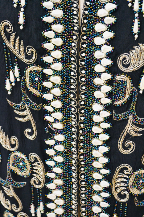 Vintage Beaded Metallic Embroidered Jacket Black Silver Paisley Jacket // Vintage Black Embroidered Jacket Art Deco Beaded Jacket