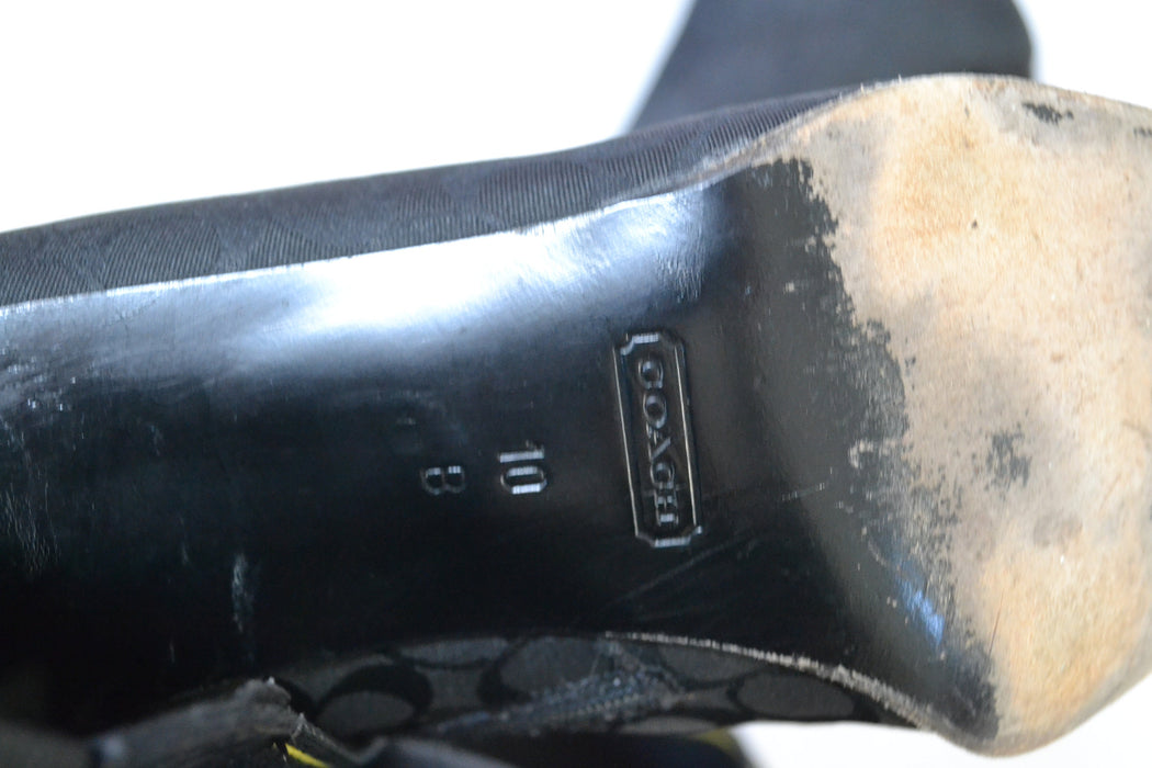 Vintage 90s 00s Y2K Coach Black Boots Size 10 High heels Square Toe Logo Ankle Boots Made In Italy // Vintage Coach Mindy Black Boots 10