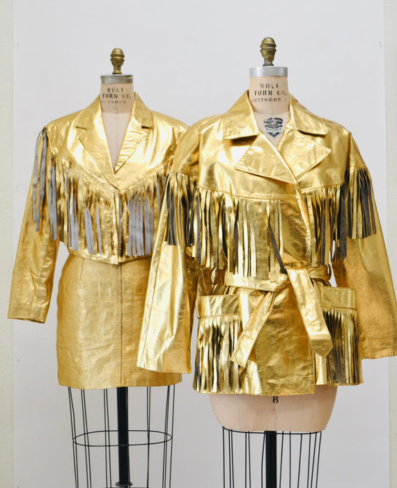 80s 90s Amazing Vintage Gold Fringe Leather Biker Jacket Gold Cowgirl Western Jacket Medium Large// Metallic Gold Leather Moto Jacket Rodeo