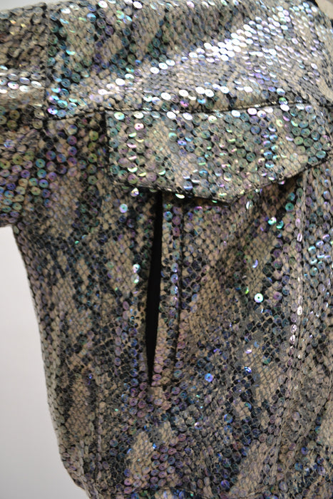 90s Vintage Sequin Bomber Track Jacket Black Grey Sequin Snake Python Jacket Small Medium// 90s Party sequin Jacket Snake Print Criscione