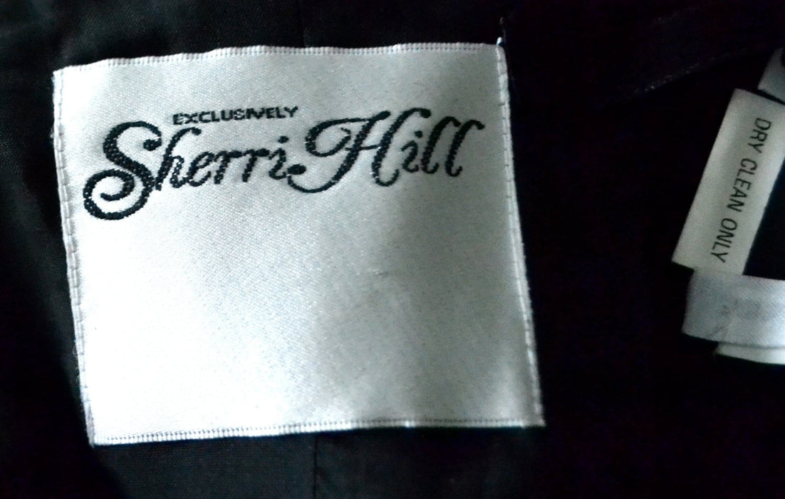 Vintage 90s Black Evening Gown Dress XXS XS Silk With Rhinestones By Sherri Hill Cut outs // Vintage Black Pageant Long dress long Sleeves