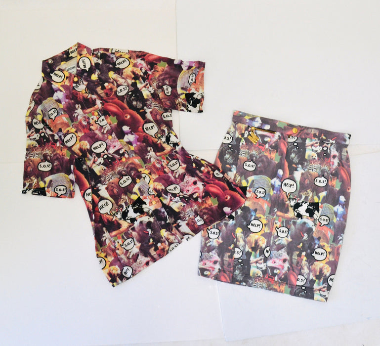 90s Vintage Moschino Jeans Animal Print Shirt Size Medium Large Vegan Animal Lover Shirt // Vintage Mickey Mouse Shirt Pop Art shirt