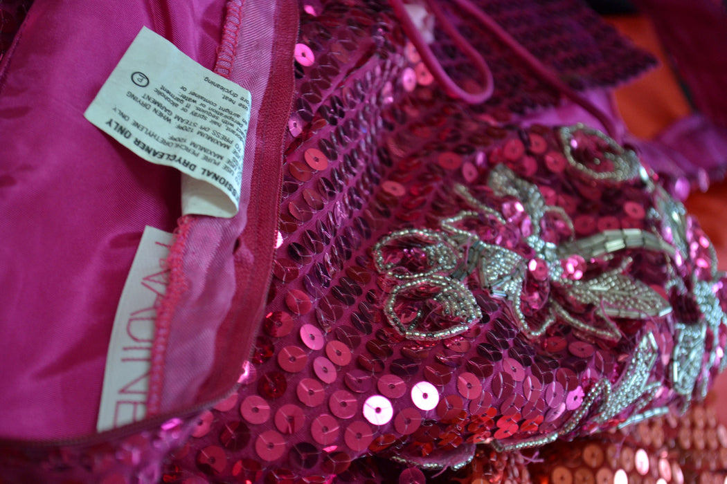 80s 90s Vintage Pink Sequin Dress Prom Dress xs Small// 80s Metallic pink Sequin Dress Nadine XS Small 80s Barbie Pageant Drag Dress