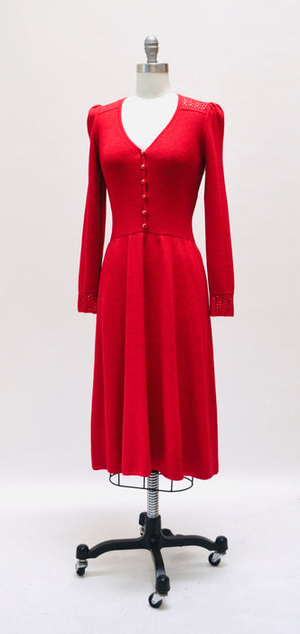 70s 80s Vintage Red St John Dress Lillie Rubin Red Knit Dress St John // 70s 80s Red Sweater Knit Dress XS Small Crochet Designer Dress