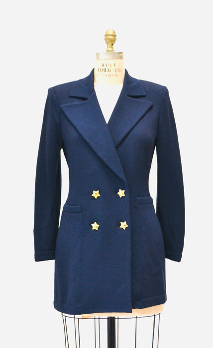 Vintage St. John Collection Navy Blue Jacket Sweater Blazer Size 6 Medium Blue Knit Blazer St John Navy Blue Vintage Knit Jacket Nautical