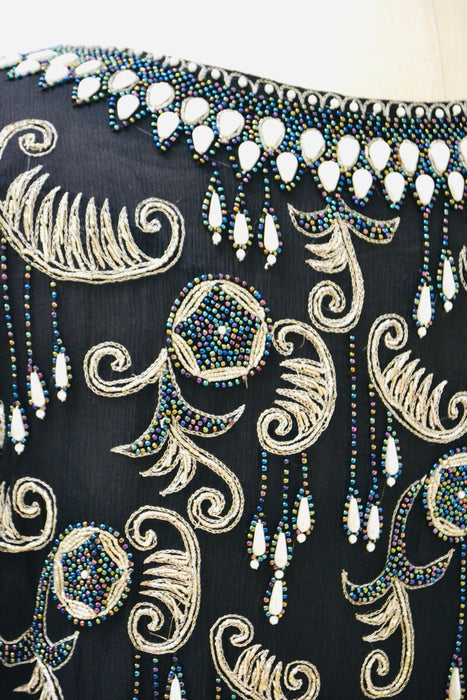 Vintage Beaded Metallic Embroidered Jacket Black Silver Paisley Jacket // Vintage Black Embroidered Jacket Art Deco Beaded Jacket