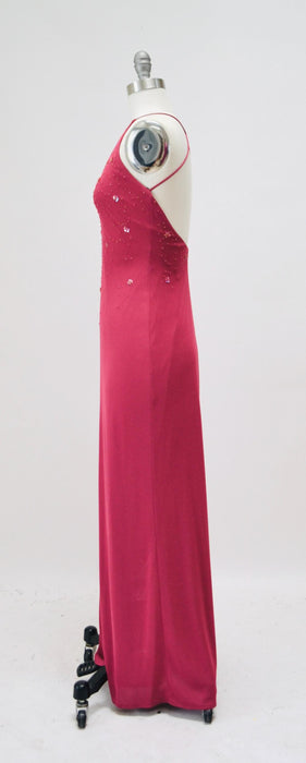 Vintage 00s Y2K Pink Tank Dress Prom Dress Beaded Pink Knit Gown Cami Dress XS Small Pink Long Beaded Dress by Laundry Evening Gown Xs Small