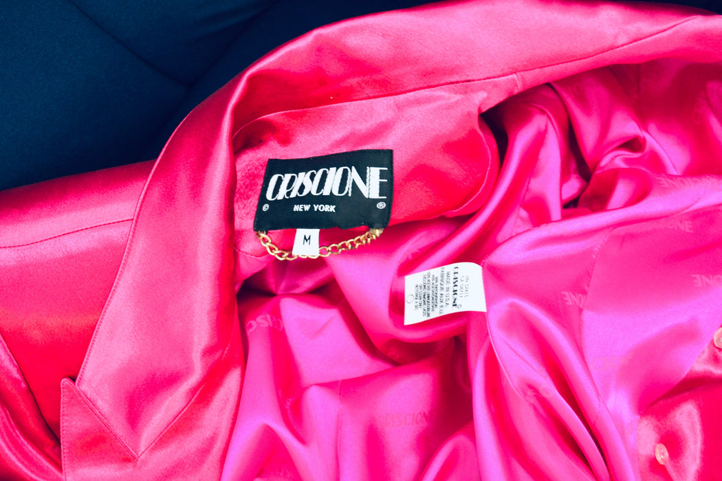 Vintage 80s 90s Bright Pink Fuchsia Satin Suit Jacket Blazer 90s Pink Barbie Power Suit Medium Large// 90s Glam Pink Jacket Blazer Criscione