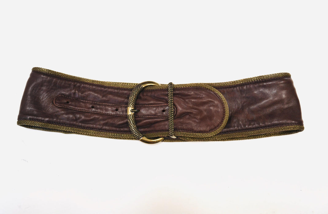 90s Y2K Vintage Large Brown Leather Belt Bronze Gold Wide Brown Leather Belt Boho Wedding Wide Brown Leather Belt Small Medium Made in Italy