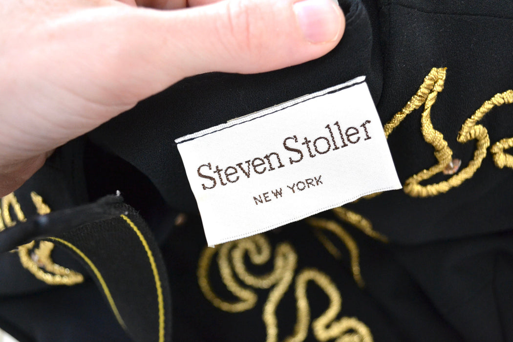 80s 90s Glam Vintage Black Gold Jacket Rhinestone Embroidered metallic Jacket Medium// Black Cropped Jacket Steven Stoller Metallic Medium