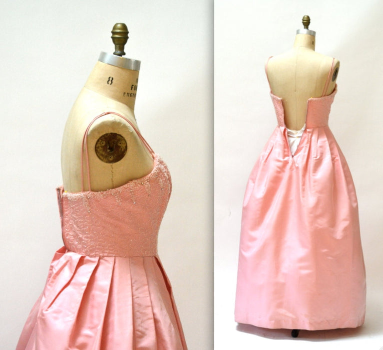 1950s Vintage Prom Dress Size Small Medium Pink// 1950s Vintage Bridesmaid Wedding Dress Evening Gown Beaded in Pink Size Small Medium