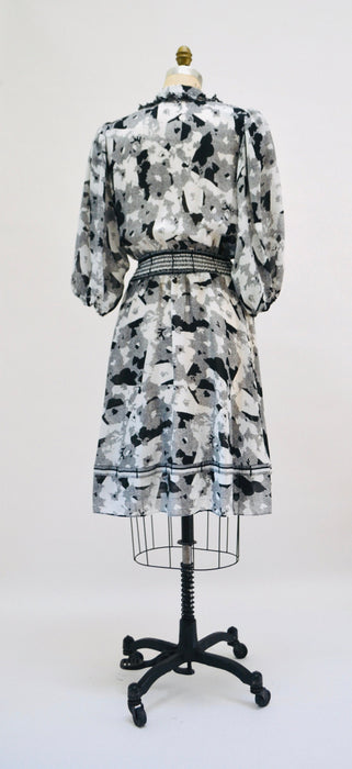 80s Party Ruffle Dress Black White Floral Print Ruffle Peasant Dress Medium Dress Diane Freis inspired 80s 90s Ruffle Summer Party Dress