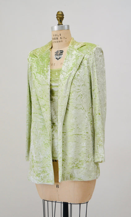90s Vintage Lime Green Velvet Jacket Blazer Suit Green Crushed velvet Jacket XS Small Criscione // 90s Vintage velvet Wedding Party Jacket