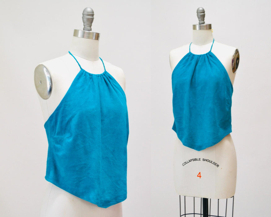 2000s Y2k Vintage Blue Leather Halter Neck Crop Top Blue Turquoise Leather Party Top Y2k Party Club Top by Laundry Halter leather top Small