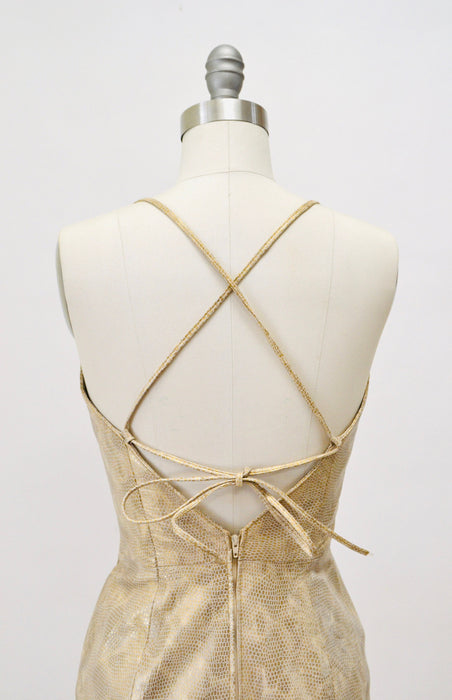 Stunning 90s 20002 y2k Leather Dress Gold Tan Lace Up leather Dress XS Small  Michael Hoban North Beach// Leather Body Con Dress Short Dress