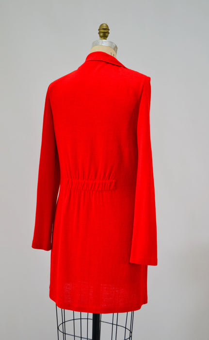 Vintage St John Dress Red Metallic Knit Ruffle Cardigan Sweater St John// Red Metallic Party Dress Sweater Cardigan Medium Large St John