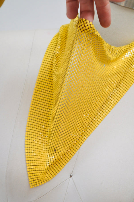70s 80s Yellow Metal Chainmail Collar Necklace Bib Vintage Chainmail Necklace 70s yellow Chainmail bib NECKLACE Wedding Disco Necklace