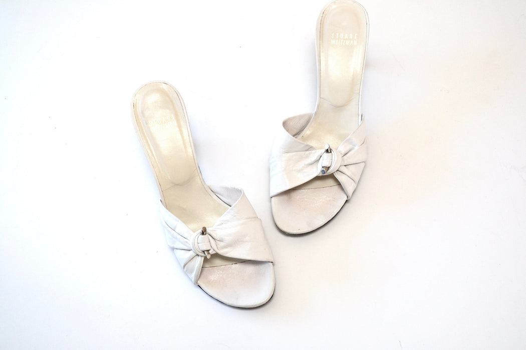 90s 00s Y2k VINTAGE White High Heel Slides Sandals Size 8 White Mule Slides 90s 00s Steward Weitzman White High Heel leather Shoes