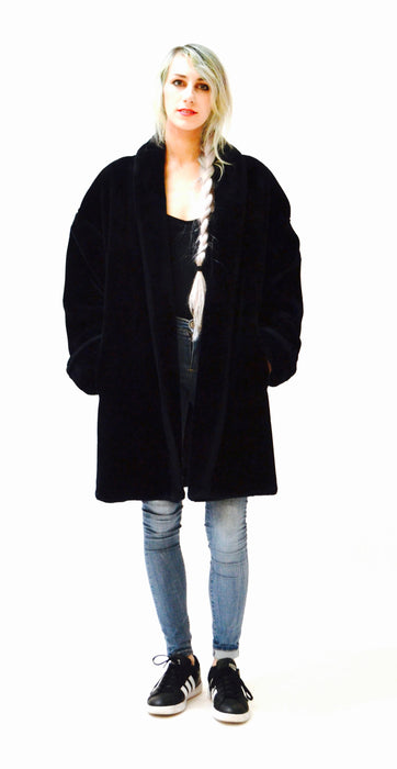 Vintage Black Faux Fur Jacket Coat Medium Large By Doony Brook // Vintage  Black Vegan Fur Coat Jacket Size Small Medium