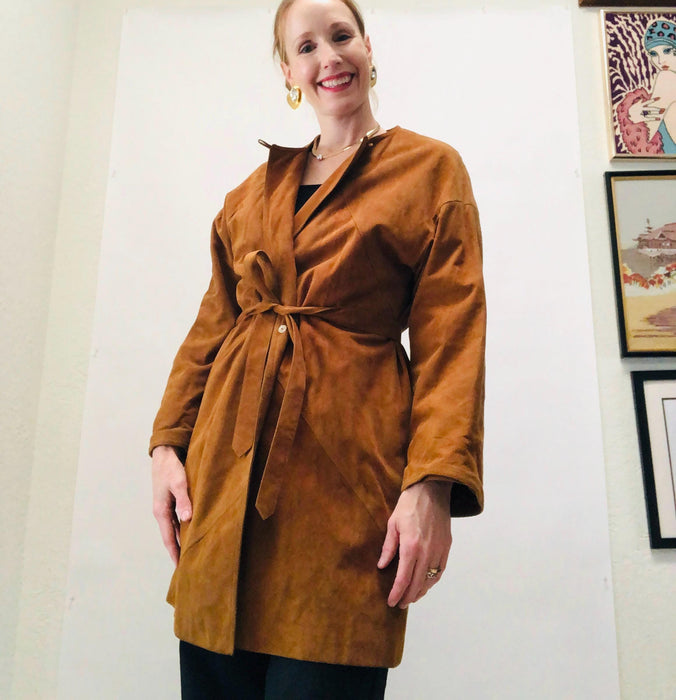 70s Vintage Brown Leather Jacket Sueded Coat Leather Jacket Small Medium // 80s 90s Brown Leather Jacket Long Brown Leather jacket