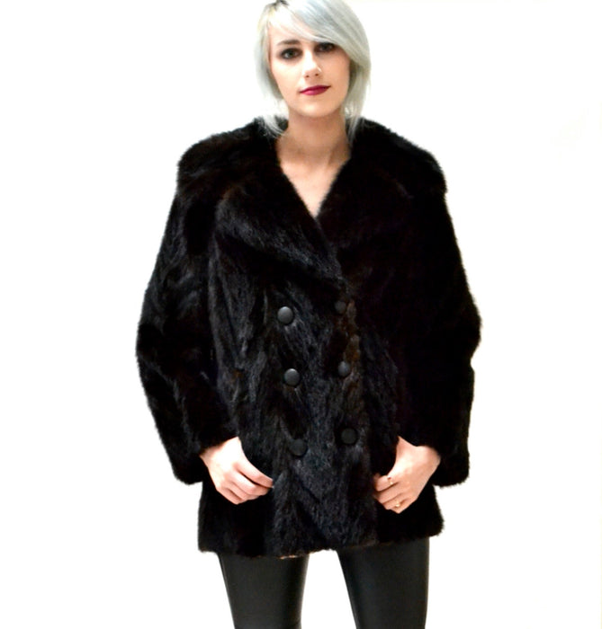 Vintage Brown Black Fur Jacket Coat Mink Medium// 70s Vintage Mink Fur Coat Jacket Size Medium Black Brown