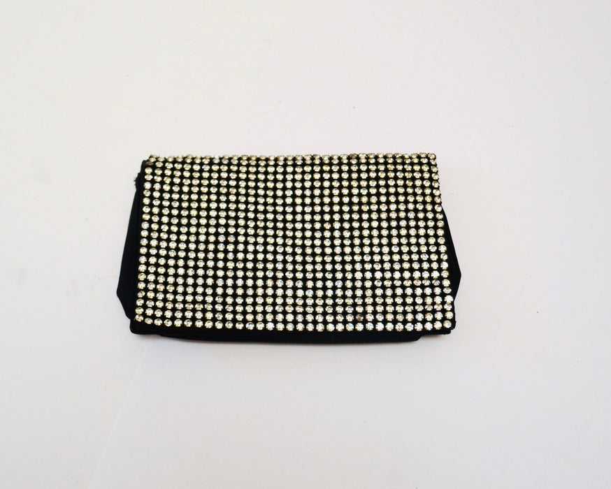 40s 50s Vintage Rhinestone Clutch Evening Bag// Vintage Metallic Clutch// Vintage Metallic Silver Black Evening Bag Rhinestone Purse