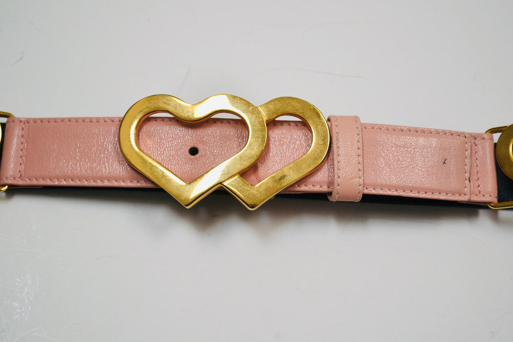 80s 90s Vintage ESCADA Black Pink heart Belt Metallic Gold Black Leather Belt size 40 Medium Large 80s Glam Heart Wedding Black Gold Belt