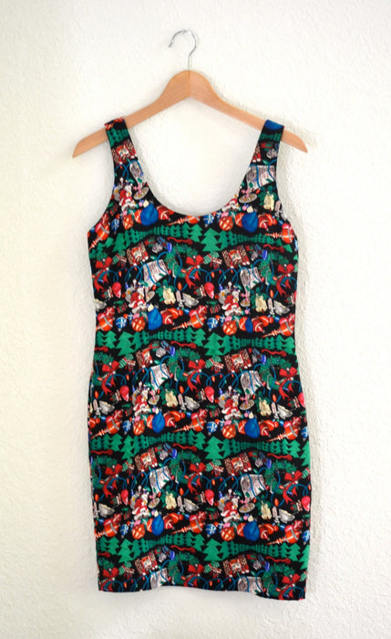 Vintage Christmas dress Nicole Miller Silk Dress Christmas Tree Santa Medium Vintage Holiday Party Dress Black Silk Xmas Christmas Dress