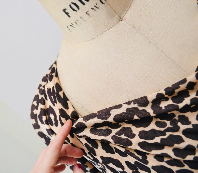 90s Animal Print Cowl Neck Leopard Print Knit Top Shirt Medium// Vintage Animal Print Cowl Neck Blouse Top by Criscione Peg Bundy costume