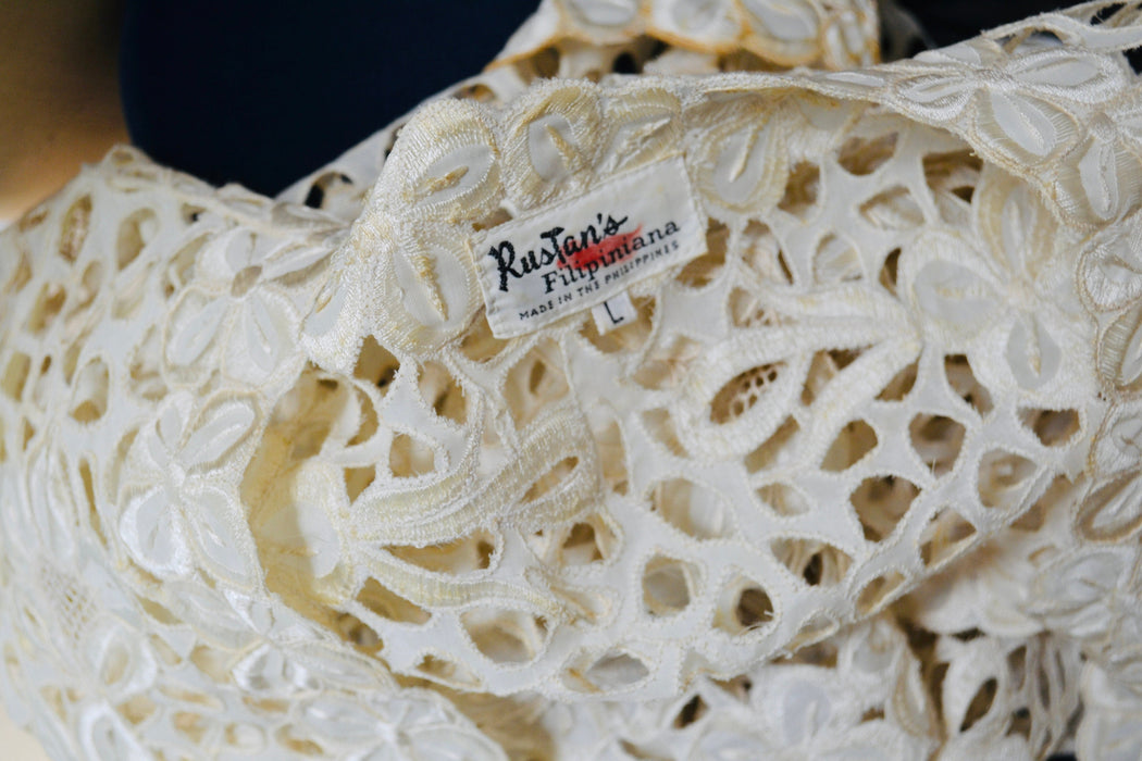 Vintage Cream Off White Cotton Eyelet lace Jacket Duster Cream Lace Jacket Beach Cover up Small Medium Lace Beach Wedding Jacket Rustans
