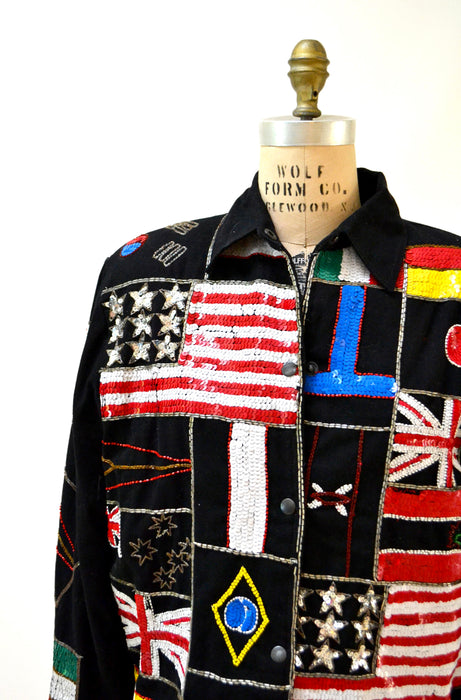 Vintage Sequin Jacket American Olympic Flag USA Large By Modi// Vintage Sequin Bomber Jacket Olympics Australia England USA America Pop Art