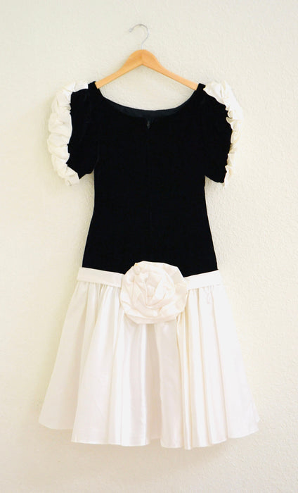 Vintage 80s Party Dress Black White Velvet Dress XXS XS Small By Alyce Design 80s 90s Prom Pageant Dress black White Crinoline Dress