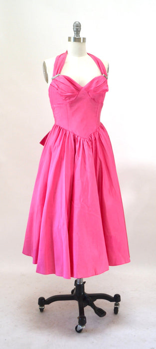 80s 90s Vintage Pink Party Prom Dress XS small Pink Halter Neck dress // Vintage 80s Party Cocktail Dress Crinoline Barbie Marilyn Monroe