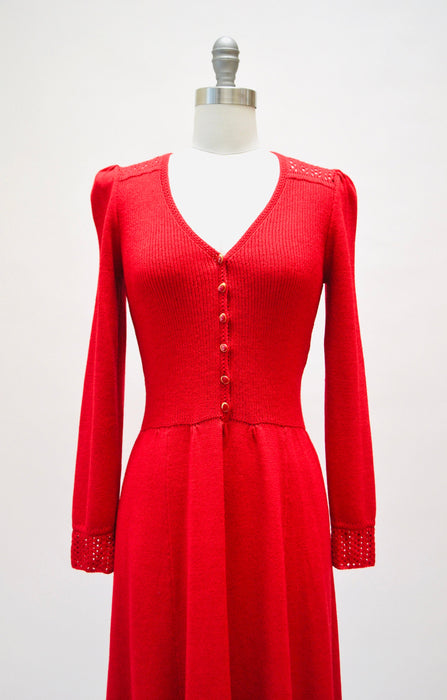 70s 80s Vintage Red St John Dress Lillie Rubin Red Knit Dress St John // 70s 80s Red Sweater Knit Dress XS Small Crochet Designer Dress