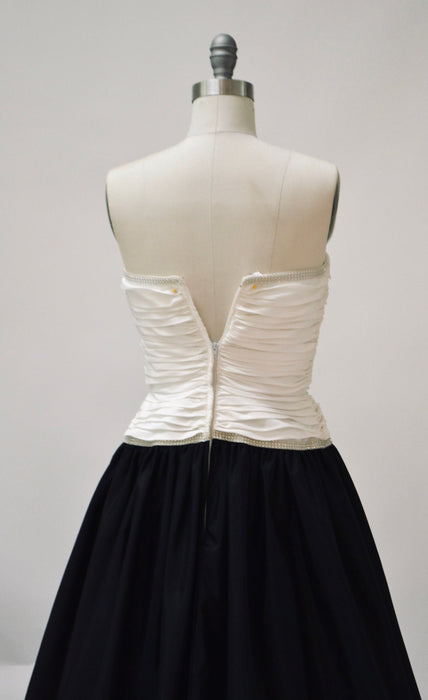 Vintage Black and White Ball Gown Evening Gown Dress Strapless Size Small With Rhinestones by Lillie Rubin // Vintage Black white Prom Dress