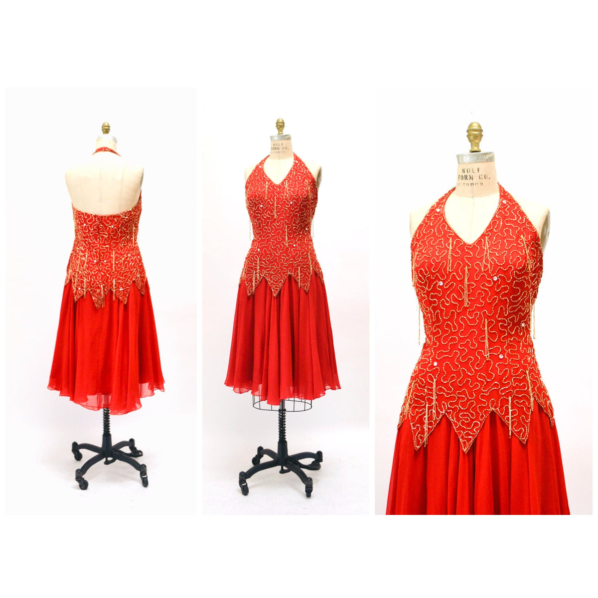 Stunning 80s 90s Vintage Red Beaded Dress Medium Large// 80s 90s Red B