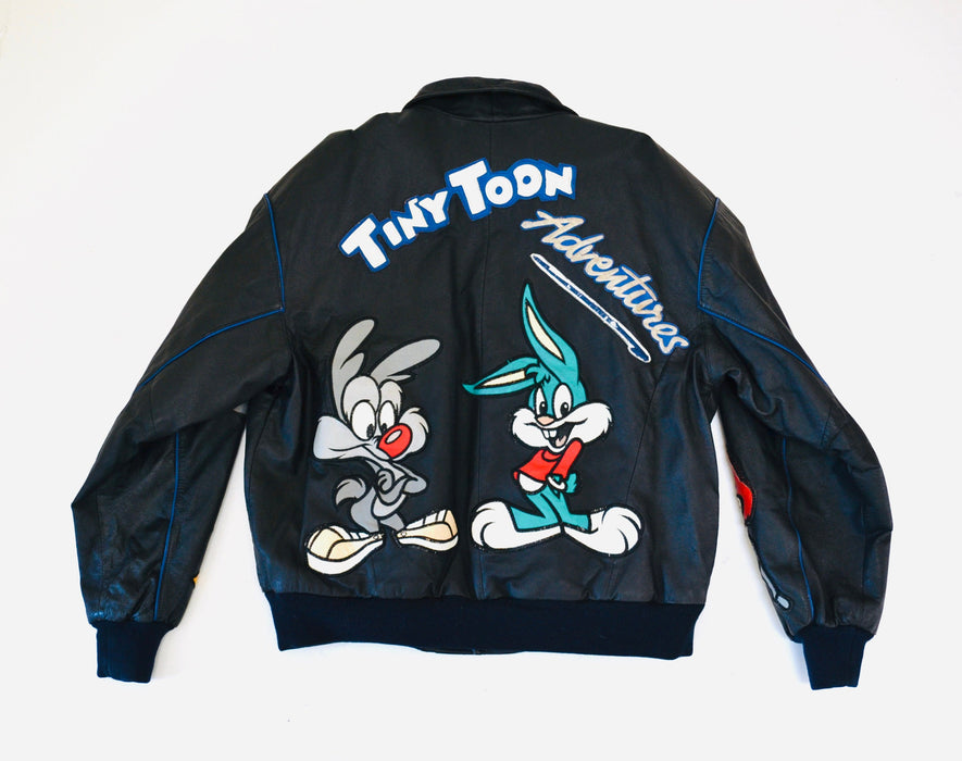 80s 90s Vintage Tiny Toons Adventures Leather Jacket Looney Tunes Cartoon Large Montana Toons Leather Jacket Warner Bros Taz Bugs Bunny