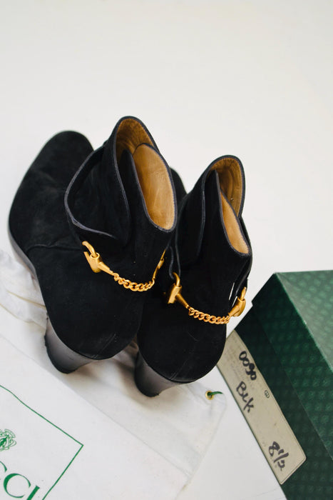 80s Vintage Gucci Black Leather Boots Size US 7 1/2 8 8 1/2 High Heel Black Booties Leather Boots Gucci Made In Italy Gucci Low heel Boots