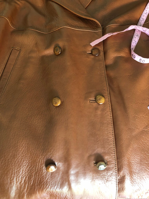 Vintage Brown Leather Jacket Trench Coat Long Leather Jacket Coat Medium Large// 80s 90s Brown Leather Jacket Coat Long Brown Leather jacket