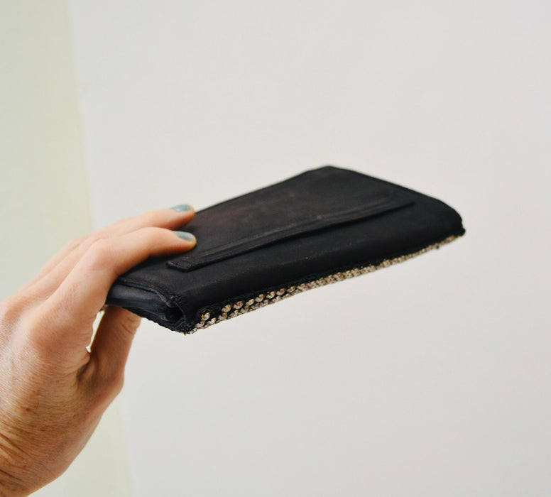 40s 50s Vintage Rhinestone Clutch Evening Bag// Vintage Metallic Clutch// Vintage Metallic Silver Black Evening Bag Rhinestone Purse