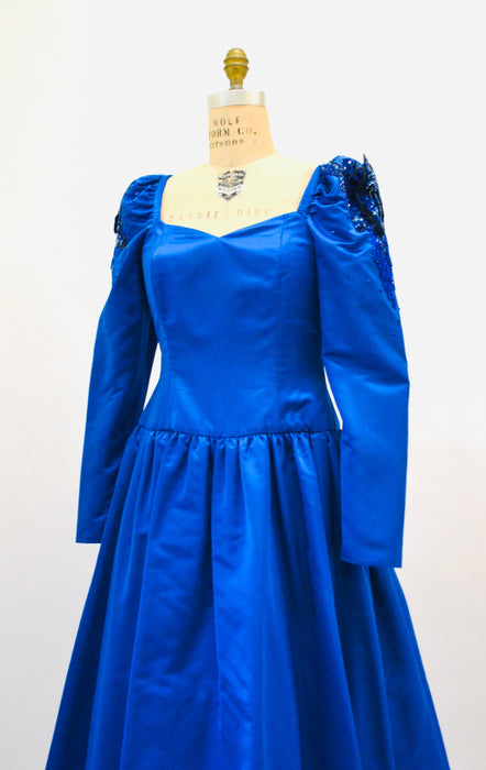 80s 90s Ball Gown Dress Blue Teal 80s Prom Party Dress Small Medium // Vintage 80s Pageant Princess Dress Ball gown Party Dress Cinderella