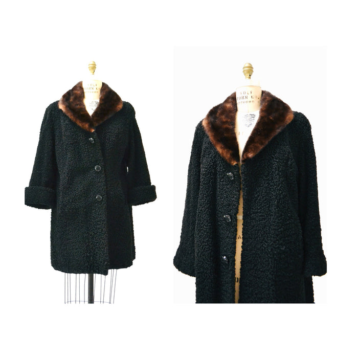 50s Vintage Black Persian Lamb and Mink Fur Coat Jacket Black Brown Broadtail Mink Fur Jacket Medium 50s 60s Black Fur Coat Jacket